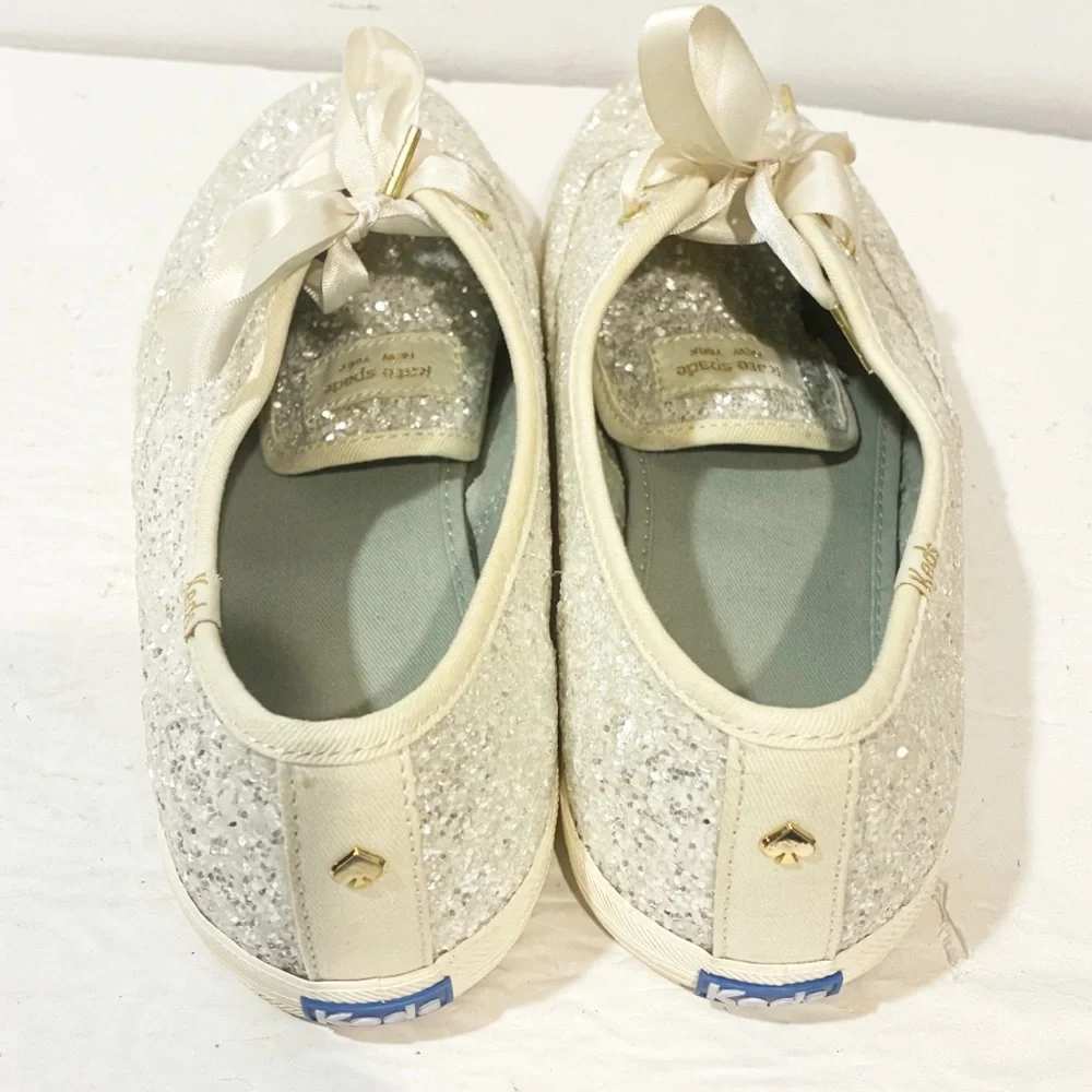 Kate Spade‎ Size 11 White Glitter Sparkle Wedding Low Top Sneaker